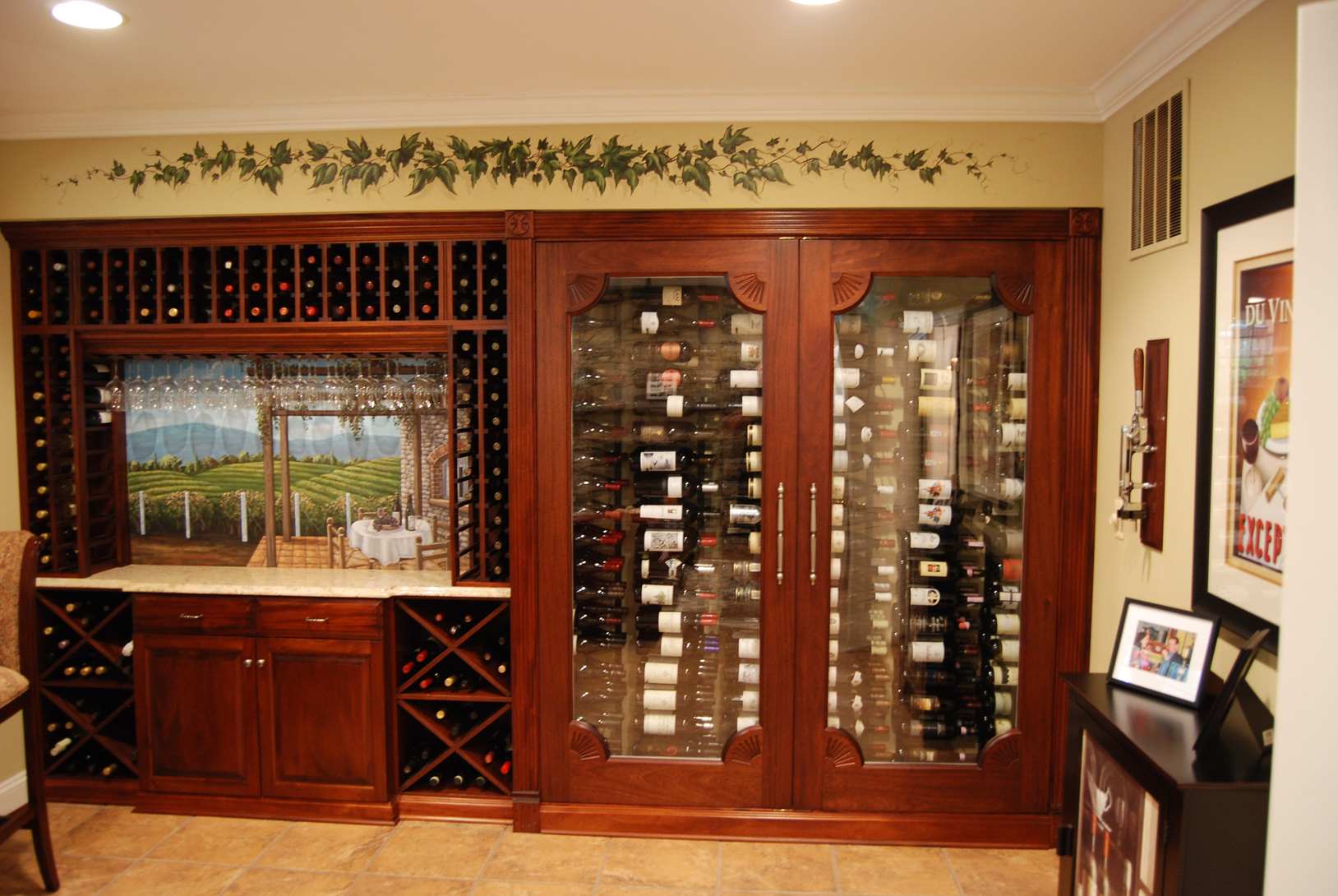 Wine Cellar Wall Window And Vines Mural 1