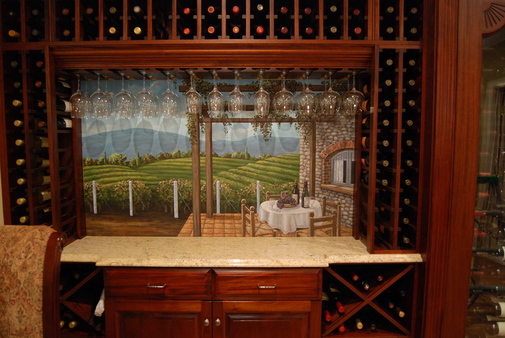 Wine Cellar Wall Window And Vines Mural 2