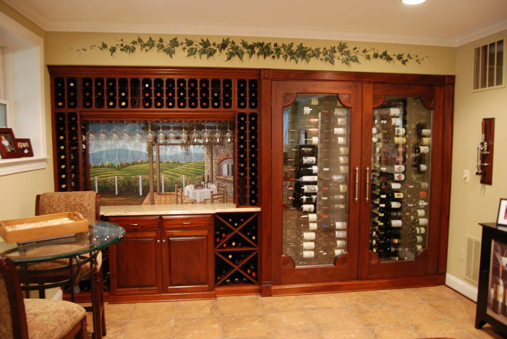 Wine Cellar Wall Window And Vines Mural 4