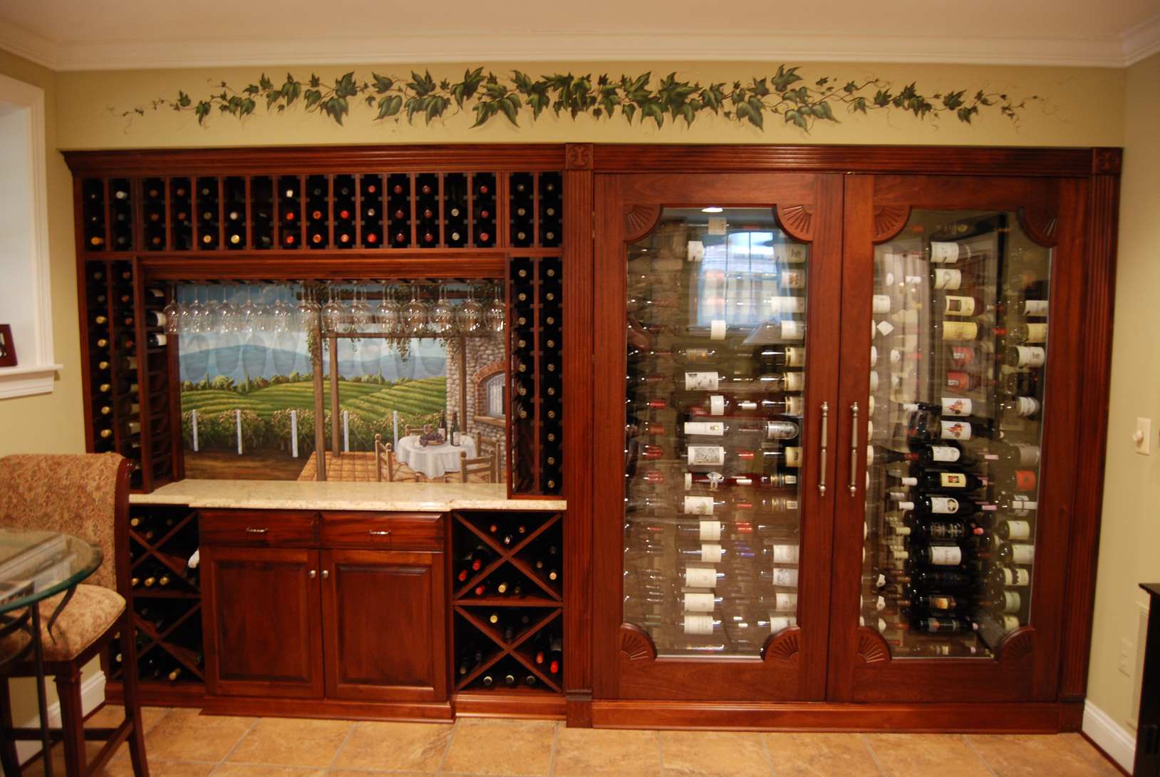 Wine Cellar Wall Window And Vines Mural 5